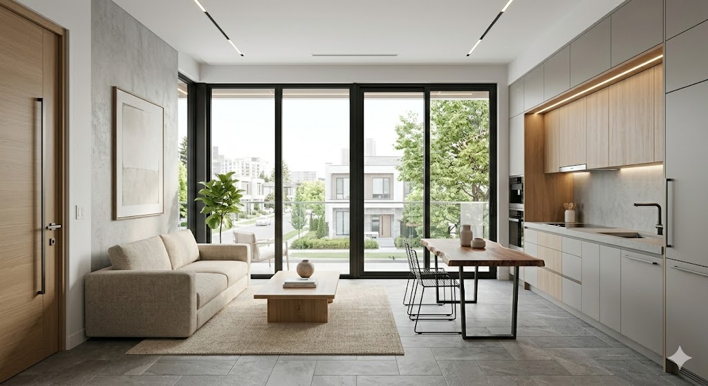 Suburban home near trees and water